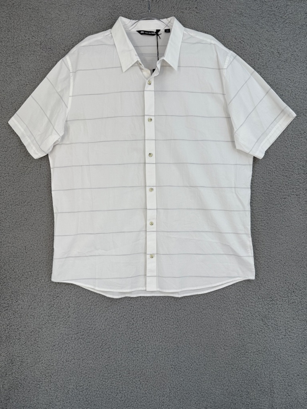 Travis Matthew Isla Blanca Men’s 3XL Shirt White Short Sleeve Button Down Stripe
